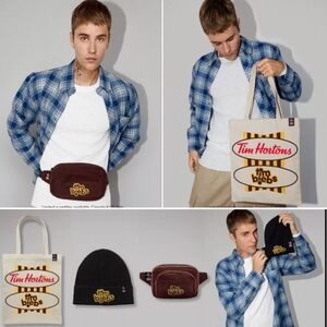 NEW 3Pcs. Tim Hortons x Justin Bieber Set - Hat, Fanny Pack and Tote Bag